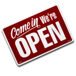 Come in We're Open sign